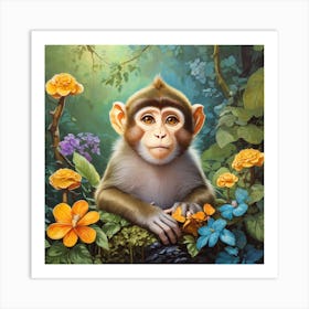 Monkey In The Jungle Art Print