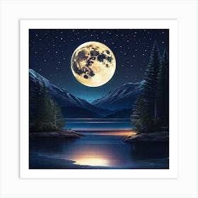 Full Moon Over Lake Art Print