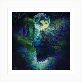 Moon And The Water Art Print