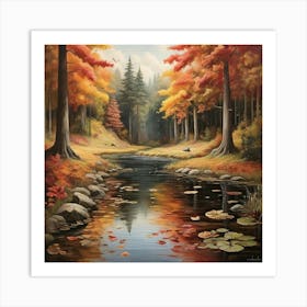 Autumn Pond In The Forest Art Print 3 Art Print