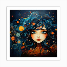 Girl With Blue Hair Art Print