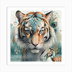 Tiger And Peacock Art Print