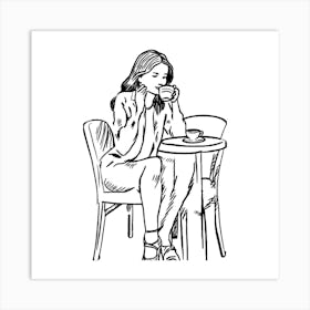 Woman Drinking Coffee 1 Art Print