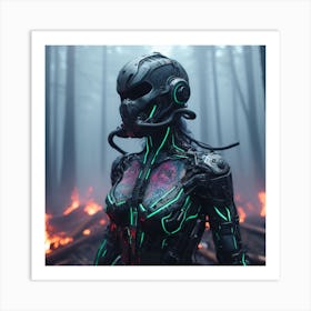 Cyborg Woman In The Forest Art Print