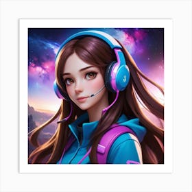 Girl With Headphones 2 Art Print