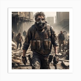 Post Apocalyptic Wasteland In Photorealistic Detail Where 3d Characters Engage In A Chaotic Battle For Survival Art Print