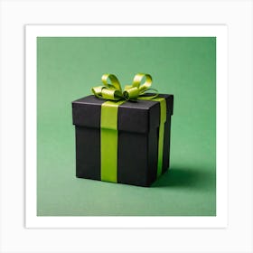 Black Gift Box With Green Ribbon 1 Art Print