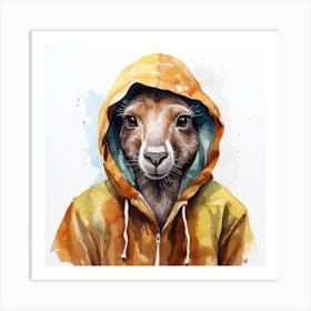 Watercolour Cartoon Kangaroo In A Hoodie 3 Art Print