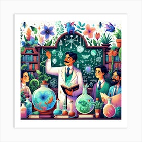 Flowers Chemistry Lab Illustration Art Print