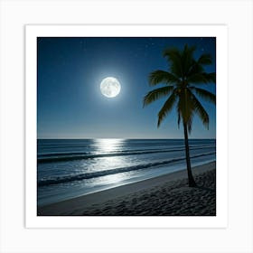 Full Moon On The Beach Art Print