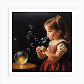 Little Girl Blowing Bubbles Art Print