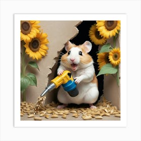 Hamster With Sunflowers Art Print