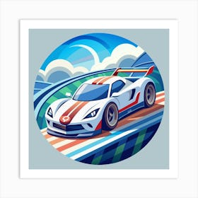 White Race Car Illustration Art Print