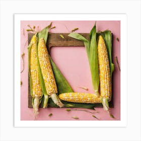 Frame Of Corn On Pink Background Art Print