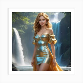 Girl In A Gold Dress Art Print