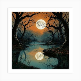 Default Full Moon Rising Over A Pond Photography Romanticism 0 ١ 1 Art Print