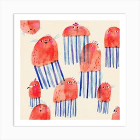 Collection Of Happy Jellyfish Square Art Print
