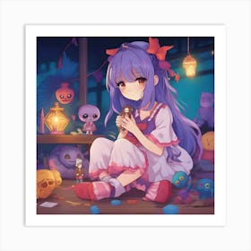 Anime Girl Sitting On The Floor 3 Art Print