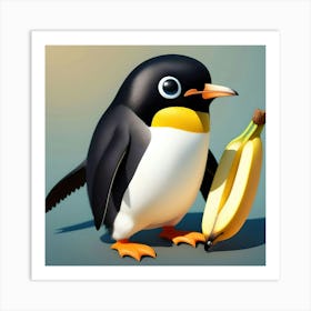 Penguin With Banana 2 Art Print