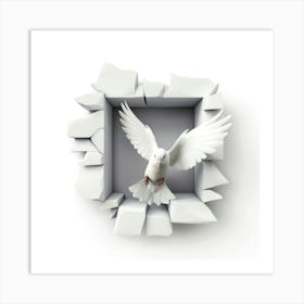 White Dove Flying Out Of A Hole Art Print