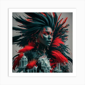 Woman In Black And Red Art Print