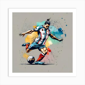 Soccer Player Kicking The Ball Art Print