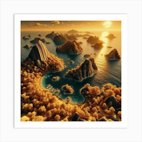 A beautiful picture of the sea and stunning nature in three-dimensional golden color 3 Art Print