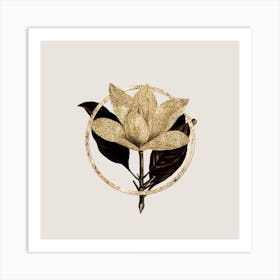 Gold Ring White Southern Magnolia Glitter Botanical Illustration n.0081 Art Print