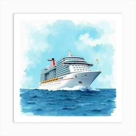 Modern Cruise Ship Sailing Through Watercolor Ocean 1 Art Print