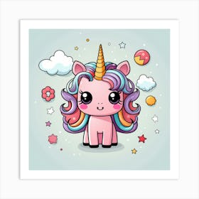 Unicorn With Rainbow Mane 55 Art Print