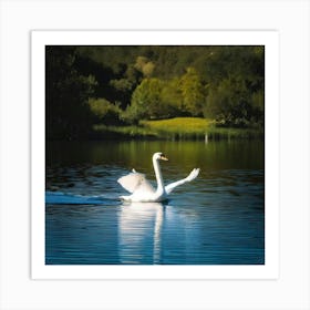 Firefly Majestic Swan Gliding Over Mystical Lake 65152 (2) Art Print