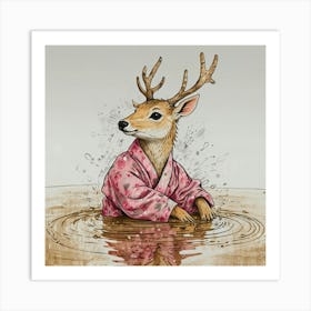 Deer In Water 7 Art Print