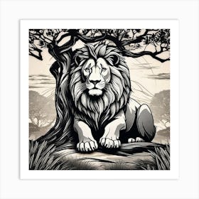 Lion Under The Tree Art Print