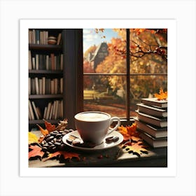 Autumn Leaves On The Window Sill 1 Art Print