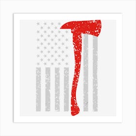 Firefighter American Flag Axe Thin Red Line Patriot Art Print