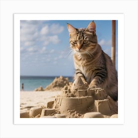 Cat On The Beach Art Print