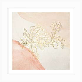 Gold Floral Watercolor Painting #wallart golden outline Art Print