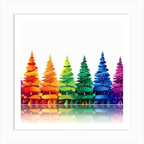 Rainbow Christmas Trees Art Print