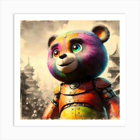 Futuristic Teddy Time Traveler Contrast Color Drawing Art Print