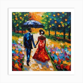 Couple Holding Umbrella Art Print