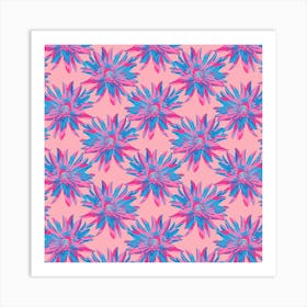 DAHLIA BURSTS Multi Abstract Blooming Floral Summer Bright Flowers in Fuchsia Pink Blue Purple on Blush Art Print