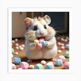 Hamster Eating Marshmallows 1 Art Print