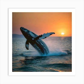 Humpback Whale Breaching At Sunset 18 Art Print