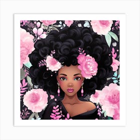 Afro Girl With Flowers 7 Art Print