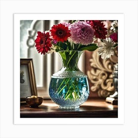 Blue Vase With Flowers 1 Art Print