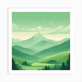 Misty mountains background in green tone 63 Art Print