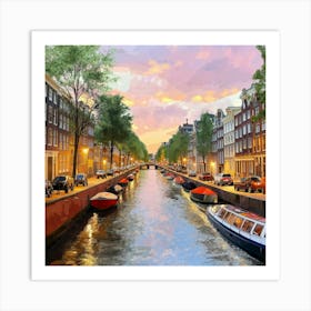 Amsterdam Canal Summer Aerial View Painting Art Print 2 Art Print