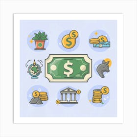 Money Icons Set Art Print