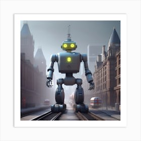 Robot On Train Tracks Art Print