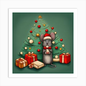 Cartoon Christmas Mouse Art Print